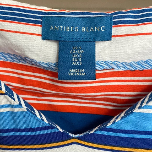 Anthropologie Antibes Blanc Striped Midi Dress Womemn S Beachy‎ Coastal Cover-Up - Picture 3 of 9